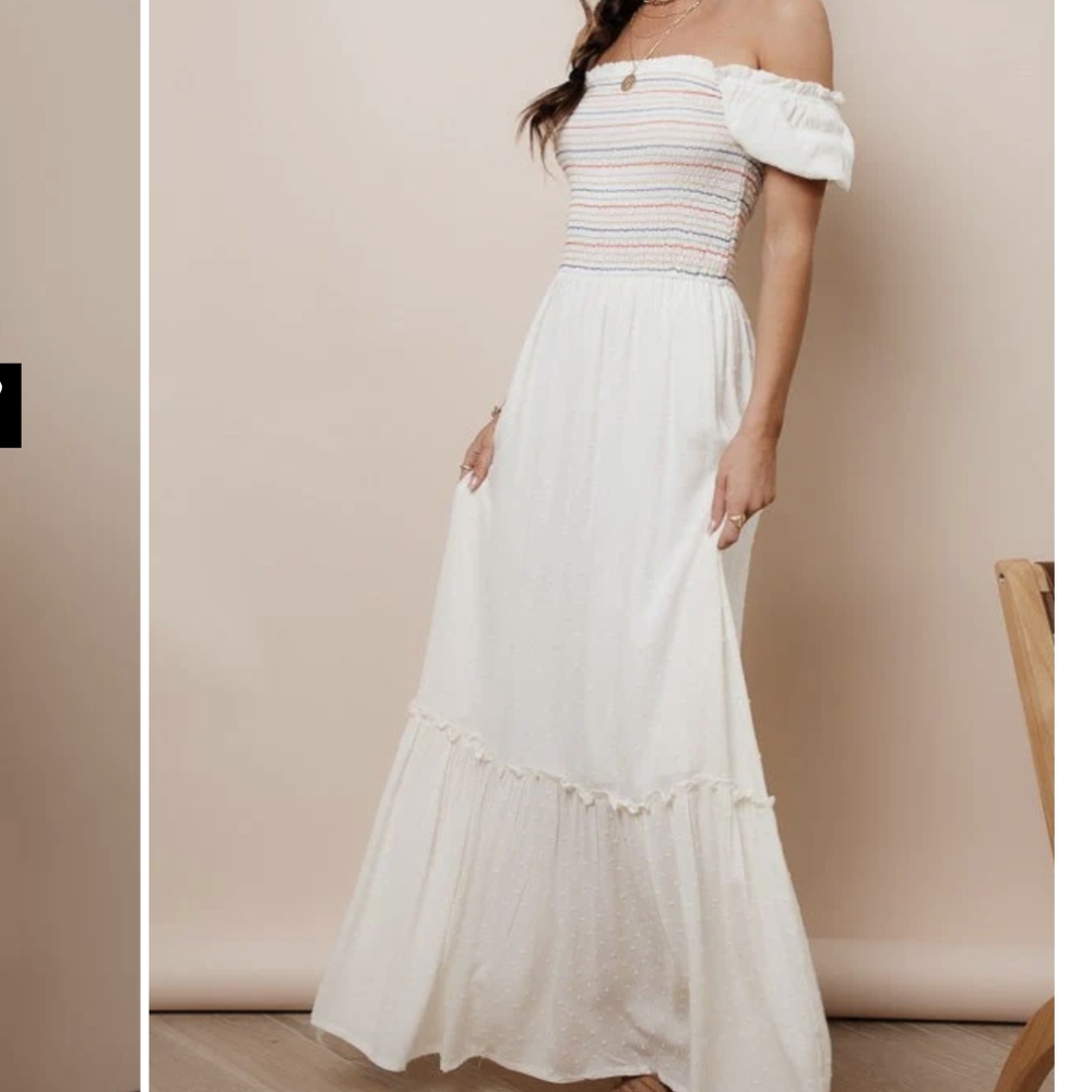 Promesa Boutique The Long Time Maxi Dress with Smocking and Rainbow Stit…